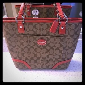 Orange beige coach bag